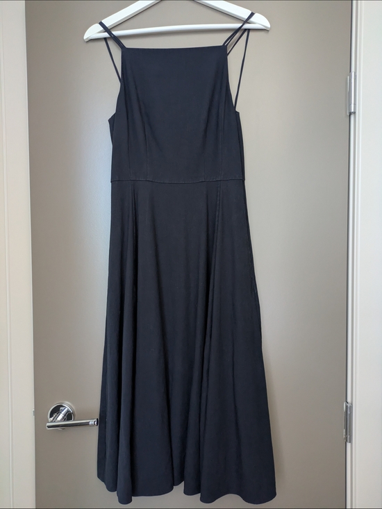 Theory Dresses & Skirts - Theory Square Neck Voluminous Dress Caliver Linen Deep Navy Blue Crossback 4